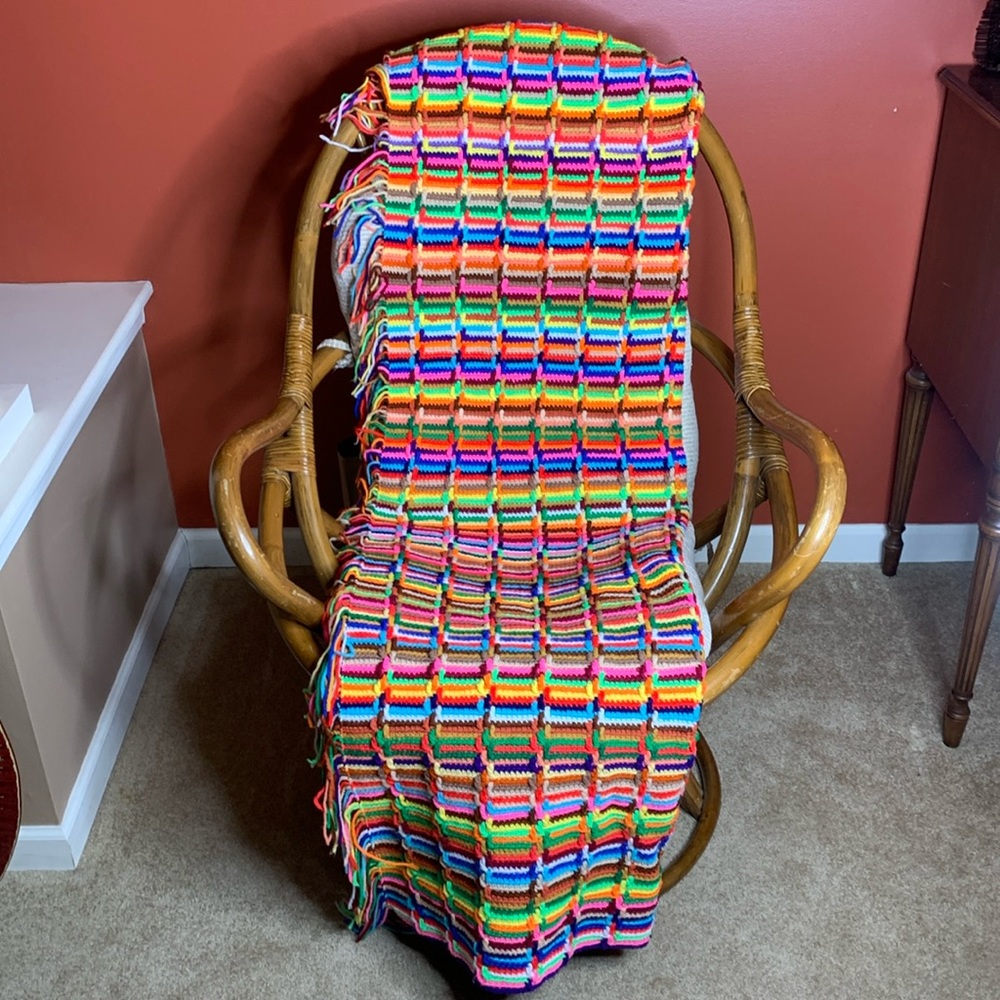 Vintage hand crochet 70” x 36” Afghan blanket